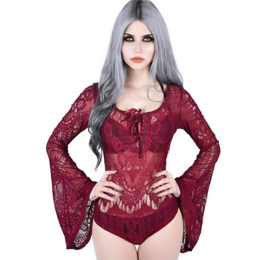 Killstar Deadly Beloved Bodysuit - Wine - XS
